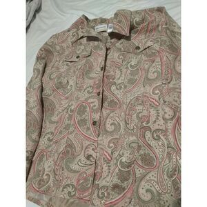 Size 18W Blazer Alfred Dunner Button paisley Lightweight Tan Women's Plus Jacket